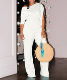 Chic Two-Piece Straight-Leg Suit with Asymmetrical Sleeve Design