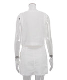 Chic White Sleeveless Vest and Short Skirt Cotton Set