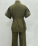Casual Workwear Drawstring Shirt And Trousers Set Navy