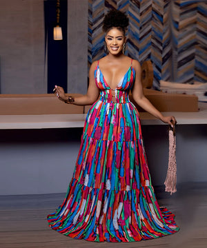 Halter Backless Dress Printed For Night Out Events