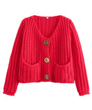 Relaxed Short Button Sweater Coat With Double Pockets