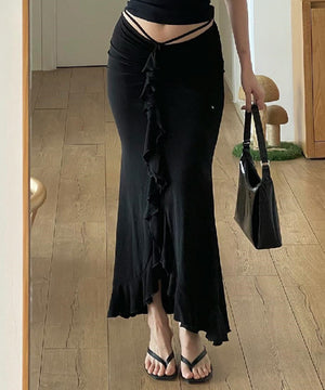 Low Waist Pleated Leaf Edge Half Length Skirt for Women