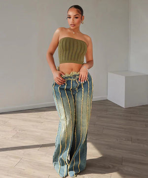 Spliced Multi-Layer Stretch Jeans for Effortless Style