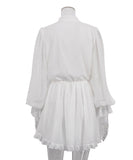 Chic Peplum Stand Collar Long Sleeve Elastic Waist A-Line Skirt