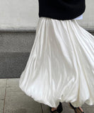 Fashionable Casual Solid Color High Waisted Balloon Skirt Beige