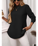 Loose Waffle Blouse Relaxed Fit Long-Sleeved Top Essentials
