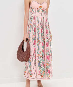 Beaded Halter Neck Sleeveless Pink Printed Dress for Party