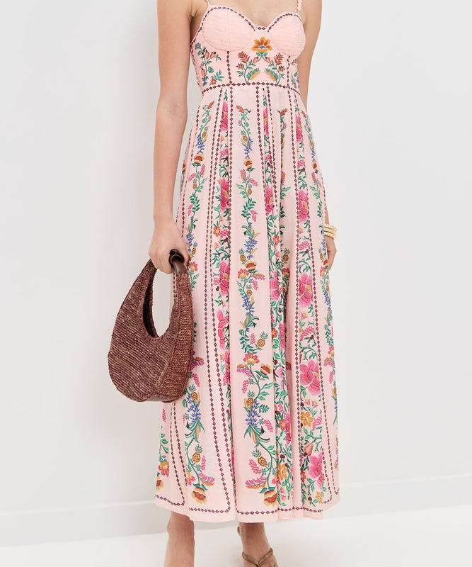 Beaded Halter Neck Sleeveless Pink Printed Dress for Party