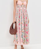 Beaded Halter Neck Sleeveless Pink Printed Dress for Party