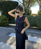Womens Round Neck Sleeveless Vest With Button Decoration