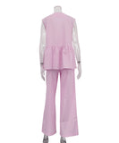 Stylish Pink V-Neck Sleeveless Top and Long Pants Suit Set
