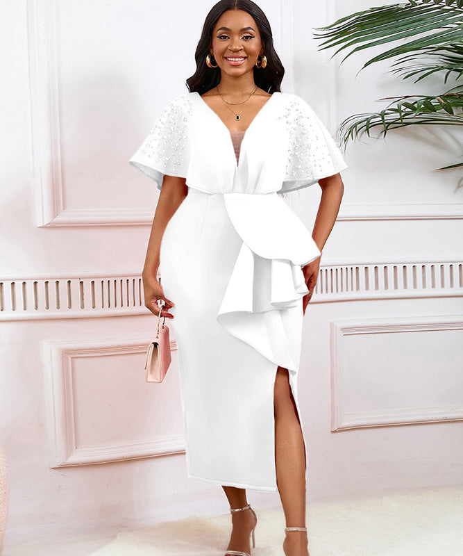 Sexy V-Neck Peplum Split Beaded Party Dress for Dazzling Nights