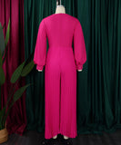 Long-Sleeved Beaded Sexy Wide-Leg Pleated Jumpsuit Glam