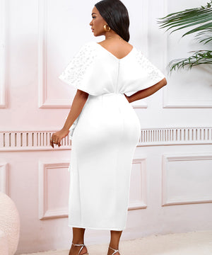 Sexy V-Neck Peplum Split Beaded Party Dress for Dazzling Nights