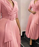 Tailored Blazer Style Dress with Pleated Front and Wide Waist Large