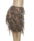 Women's Striped Fringed Short Skirt with Flared Hem