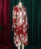 Printed V Neck Long Sleeve Dress with Belt Irregular Pattern