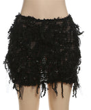 Women's Striped Fringed Short Skirt with Flared Hem