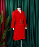 High Waisted Fashionable Pleated Patchwork Mid Length Suit Dress