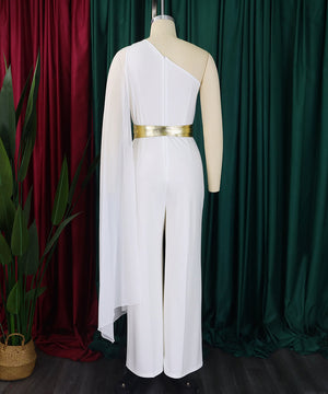 Fashion Temperament Diagonal Collar Pleated High Waist Romper