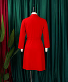 High Waisted Fashionable Pleated Patchwork Mid Length Suit Dress