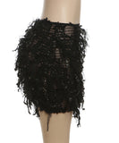 Women's Striped Fringed Short Skirt with Flared Hem