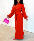 Fashion Long Sleeve Solid Color High Waist Plus Size Romper