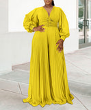Long-Sleeved Beaded Sexy Wide-Leg Pleated Jumpsuit Glam
