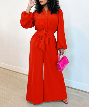 Fashion Long Sleeve Solid Color High Waist Plus Size Romper