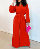 Fashion Long Sleeve Solid Color High Waist Plus Size Romper