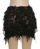 Women's Striped Fringed Short Skirt with Flared Hem