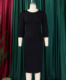 Fashionable Solid Color Round Neck Figure Hugging Dress