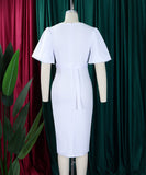 V Neck Puff Sleeve Mermaid Dress With Cinched Waist And High Slit