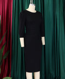 Fashionable Solid Color Round Neck Figure Hugging Dress