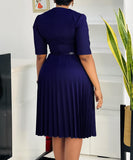Stylish Large V-Neck Pleated Dress in Vibrant Solid Colors