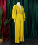 Long-Sleeved Beaded Sexy Wide-Leg Pleated Jumpsuit Glam