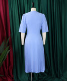 V Neck Short Sleeved Pleated Dress in Solid Fashion Colors