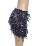 Women's Striped Fringed Short Skirt with Flared Hem