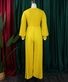 Long-Sleeved Beaded Sexy Wide-Leg Pleated Jumpsuit Glam