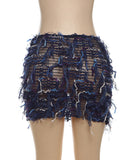 Women's Striped Fringed Short Skirt with Flared Hem