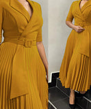 Tailored Blazer Style Dress with Pleated Front and Wide Waist Large