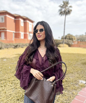 Batwing-Edge Layered V-Neck Shirt Relaxed Fit Lightweight