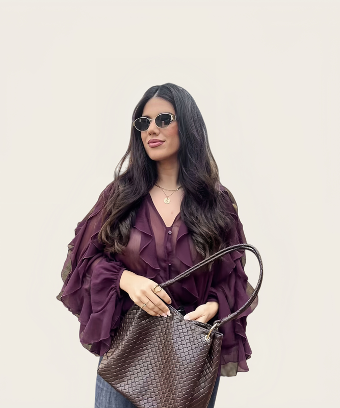 Batwing-Edge Layered V-Neck Shirt Relaxed Fit Lightweight