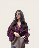 Batwing-Edge Layered V-Neck Shirt Relaxed Fit Lightweight