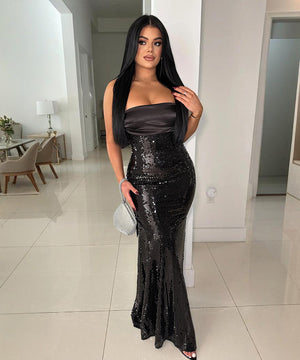 Strapless Satin Sequin Fishtail Dress for Stunning Elegance
