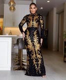 Glamorous Fashion Sequin Long Sleeve Wrapped Hip Fishtail Dress