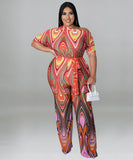 Elegant Diagonal Shoulder Ethnic Style Printed Jumpsuit Joy