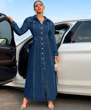 Women's Denim Long Sleeve Coat Style Dress with Button Closure