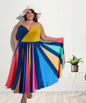 Effortless Style Irregular Multicolor Dress With Large Swing Flair