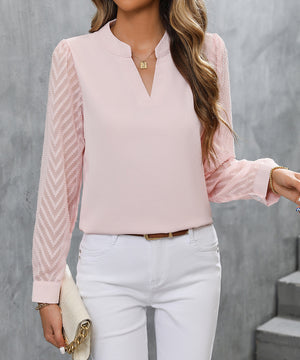 Ladies Blended Chiffon Long Sleeve Solid Color Blouse
